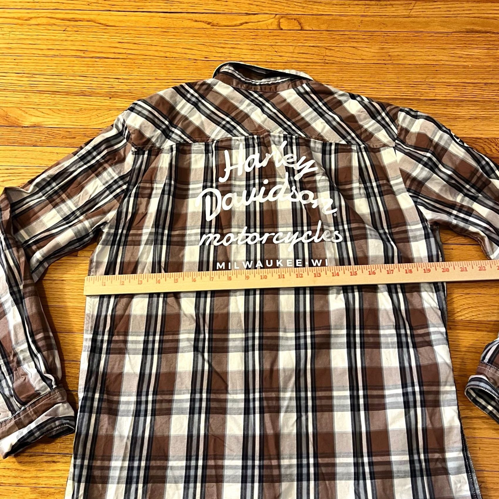 Harley Davidson Harley Davidson Shirt Mens Medium Plaid Embroidered Kick Ass Iron Button Up Brown Long Sleeve Regular Mens Size US M / EU 48-50 / 2 - 7 Thumbnail