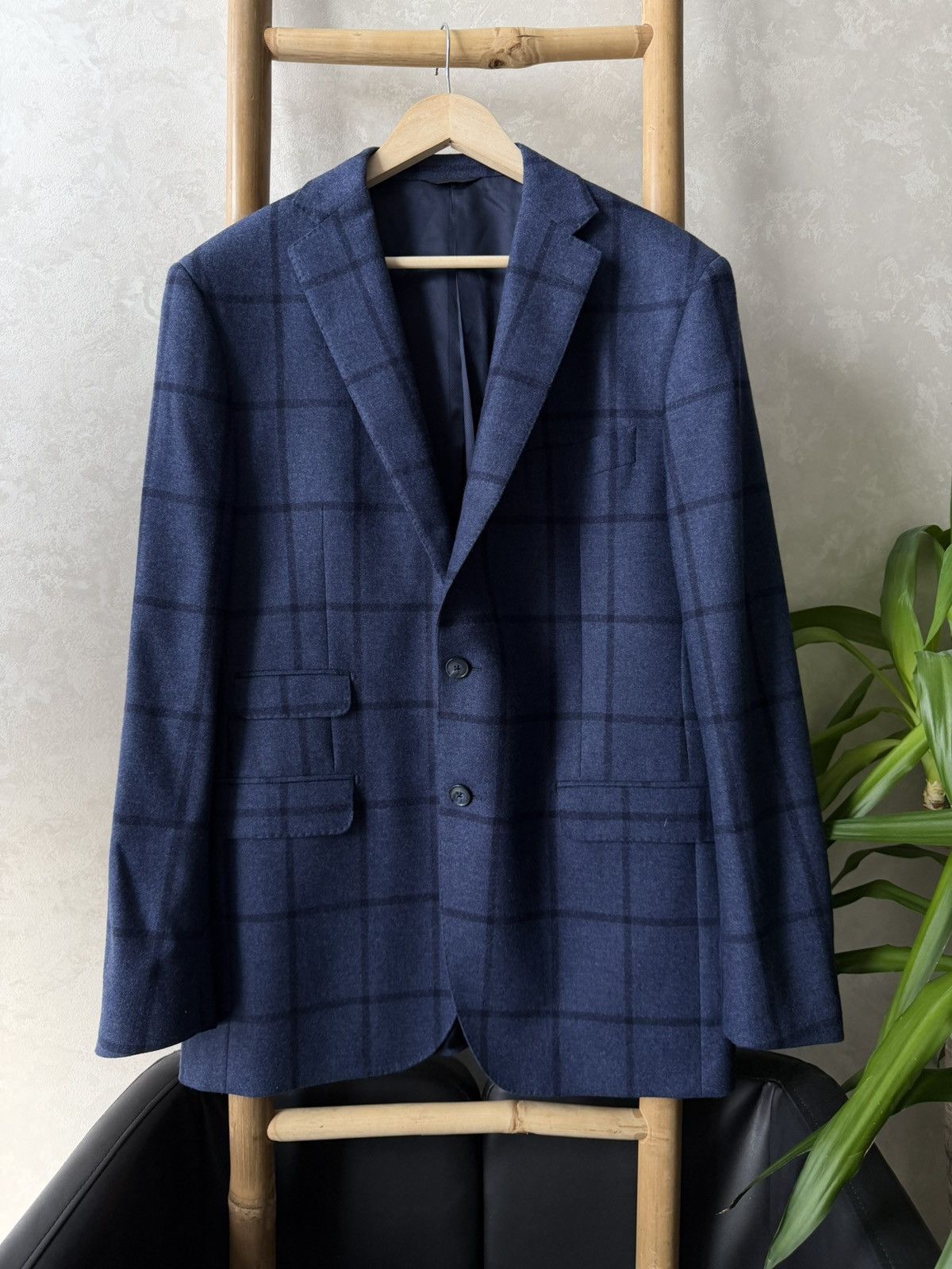 Boggi Boggi Milano Italy Luxury Wool Silk Blue Navy Check Blazer Size 44S - 2 Thumbnail