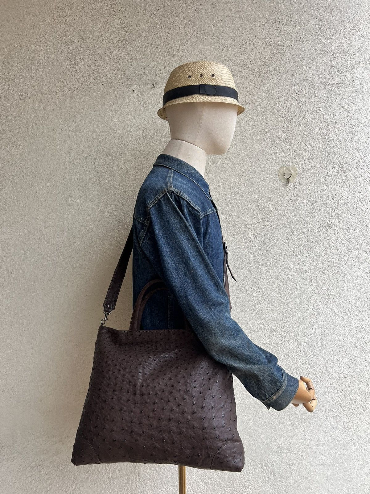 Leather Vintage Ostrich Leather 2 Way Bag AKI Leather Work Japan Size ONE SIZE - 2 Thumbnail