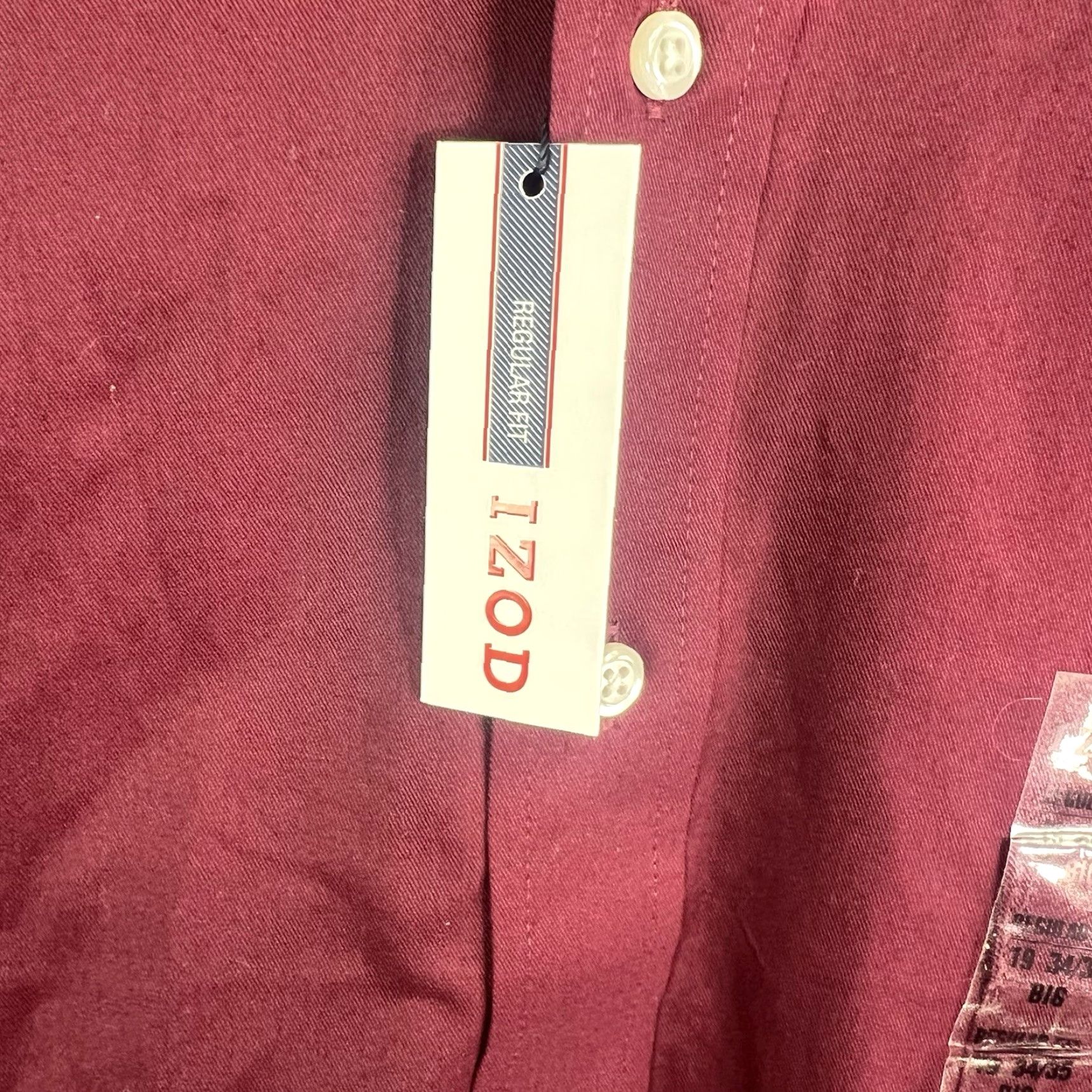 Izod IZOD Button-Up Shirt Mens Reg Fit Burgundy 19/34 Big & Tall Red Collared Long Sleeve NWT Size US XXL / EU 58 / 5 - 6 Thumbnail