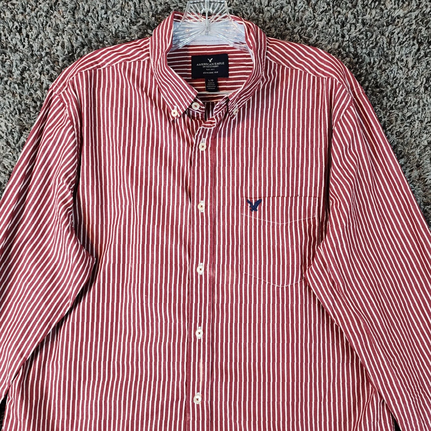 American Eagle Outfitters AMERICAN EAGLE Red Striped Button-Up Shirt Long Sleeve Adult Large Mens Size US L / EU 52-54 / 3 - 3 Thumbnail