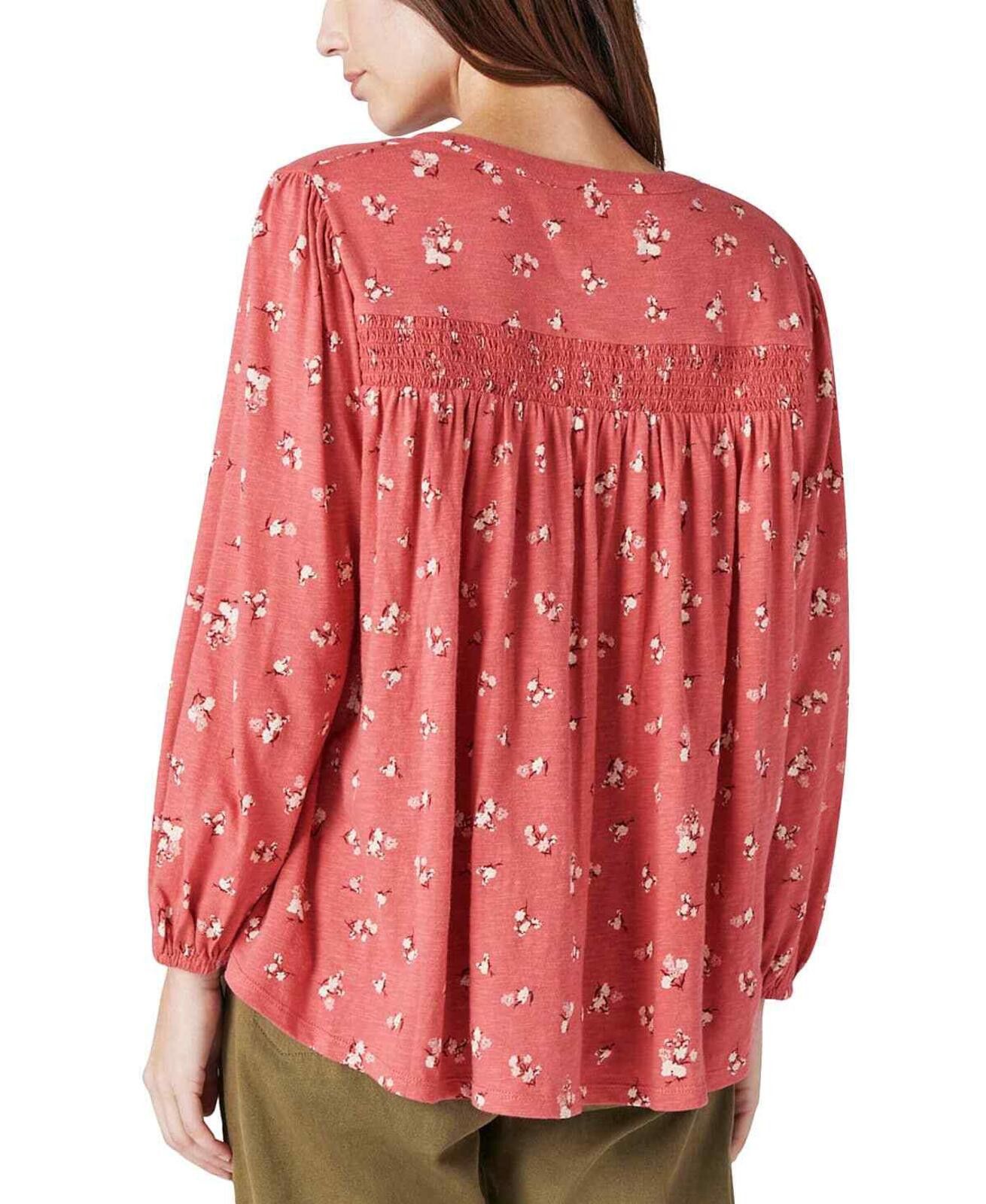 Lucky Brand Lucky Brand Women's Pink Floral Print Smocked Top - L - Pink Size L / US 10 / IT 46 - 2 Thumbnail