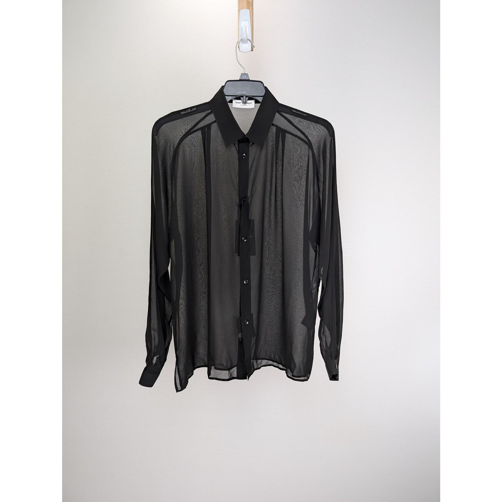 Saint Laurent Paris o1rshd1 Chemise Detail Ragla Georgette De Soie Lavee Shirt Size US M / EU 48-50 / 2 - 5 Thumbnail