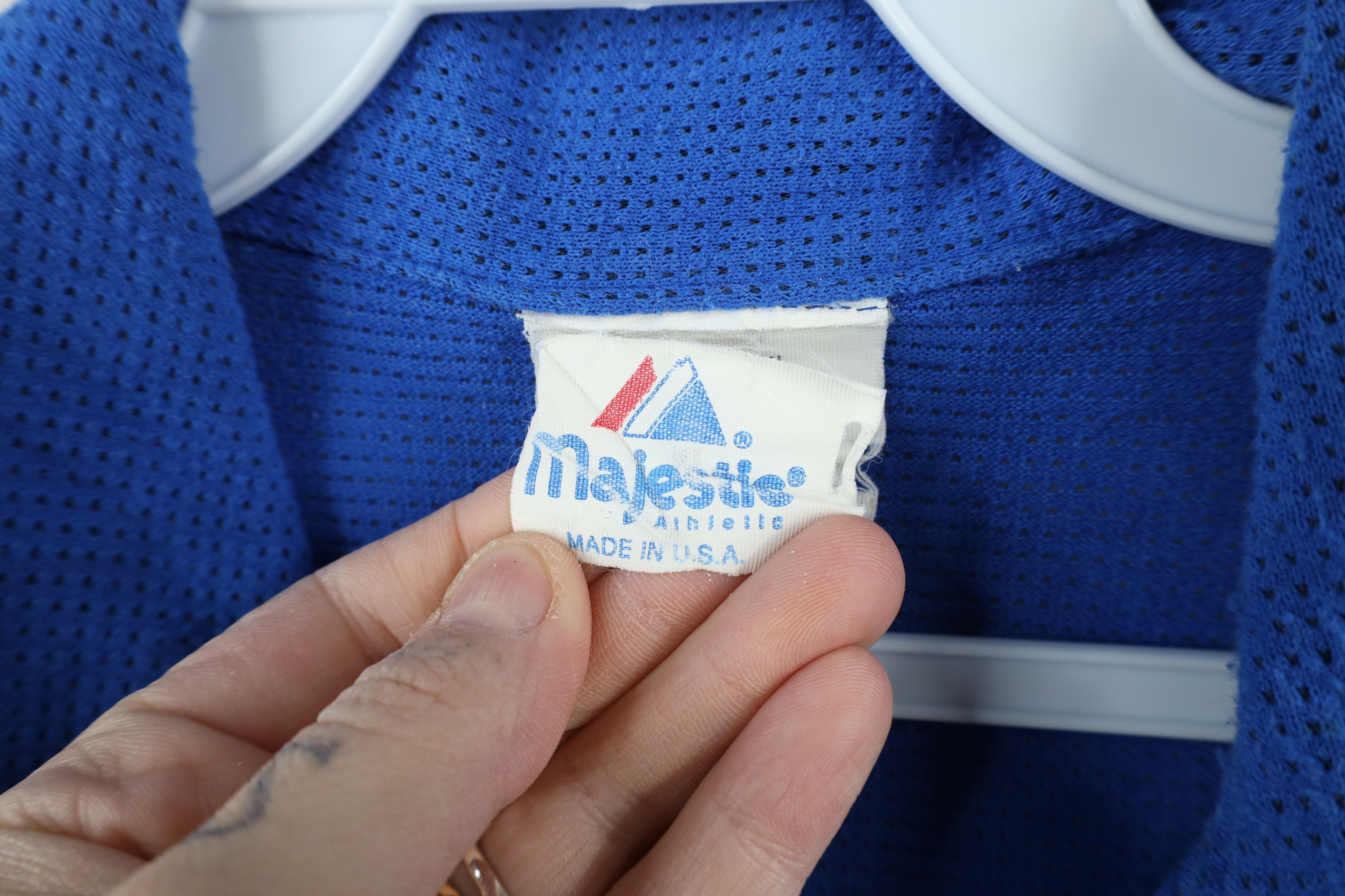 Majestic × Vintage Vintage 90s Majestic Blank Mesh Knit Polo Shirt Blue USA Size US L / EU 52-54 / 3 - 4 Thumbnail