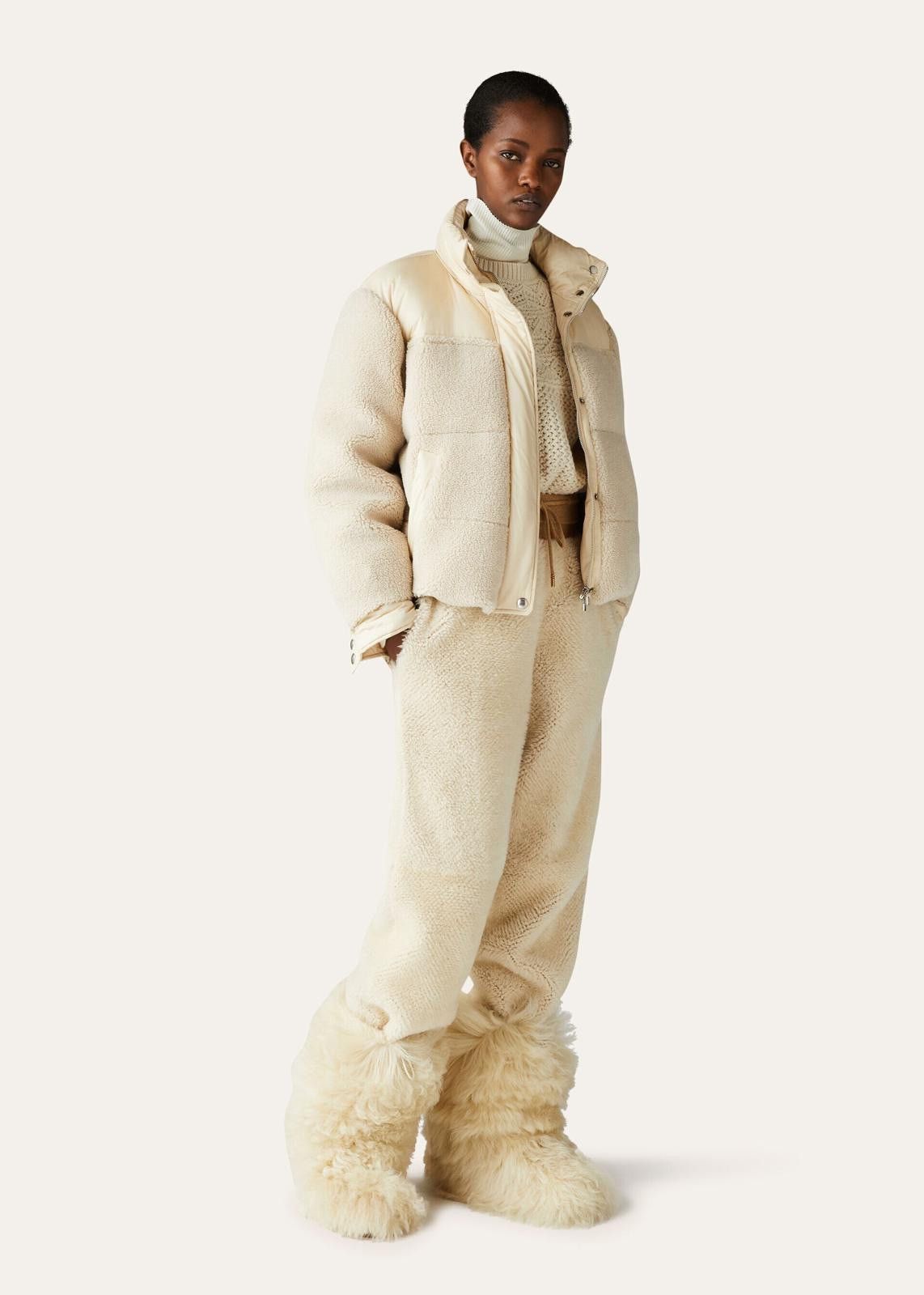Loro Piana o1srvl11e1224 Gadiel Shearling Joggers in Ivory & Brown Size 30" / US 8 / IT 44 - 5 Thumbnail