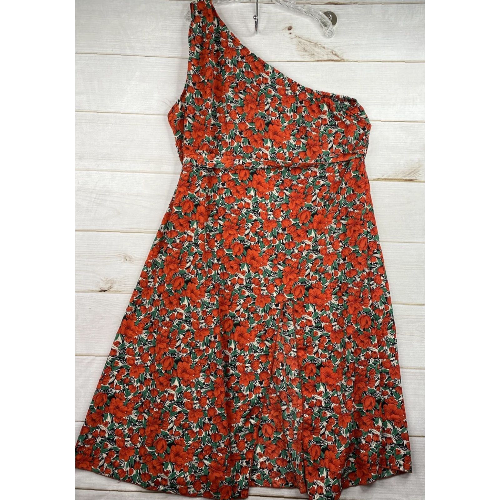 Shein SheIn One Shoulder Dress Womens 4XL Red Floral Boho Ruffle Slit Lightweight Fun Dress Size XXL / US 16-18 / IT 52-54 - 7 Thumbnail