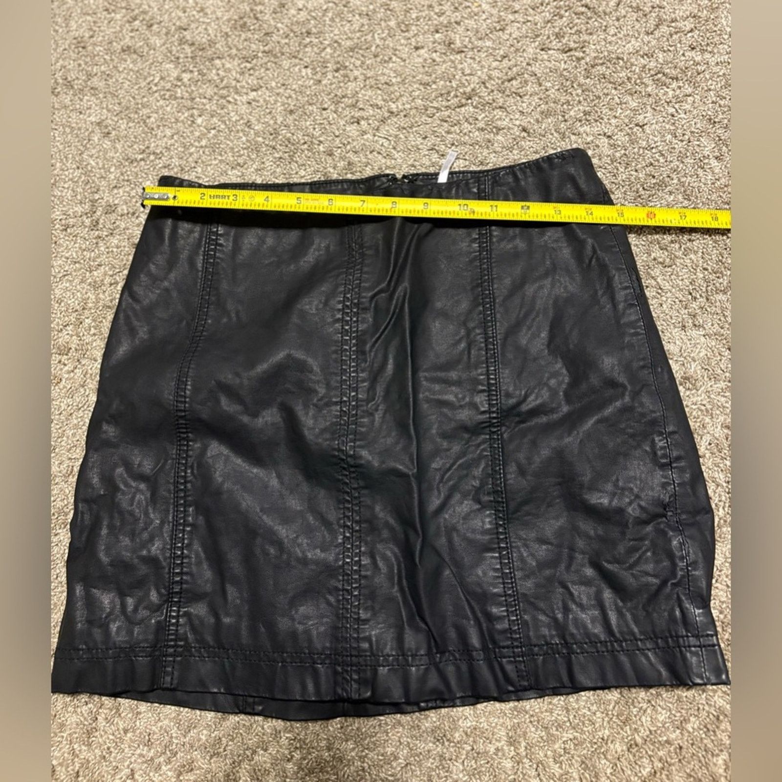 Free People (Free People) Modern Black Faux Leather Mini Skirt: Size 12 Size 34" / US 12 / IT 48 - 9 Thumbnail