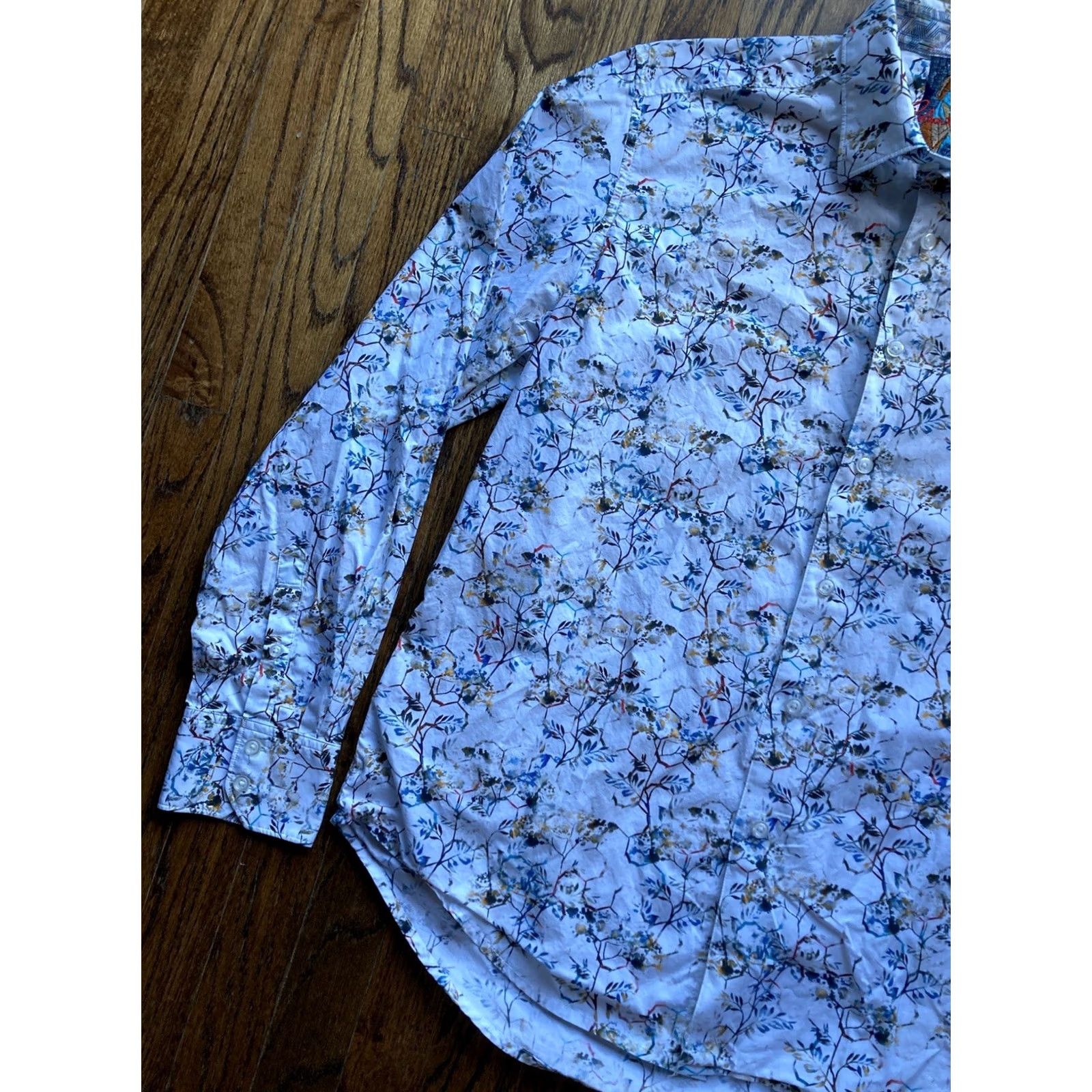 Robert Graham Robert Graham Shirt Mens XL Floral Abstract Long Sleeve Button-Up Emerald/White Cotton Flip Cuff Size US XL / EU 56 / 4 - 2 Thumbnail