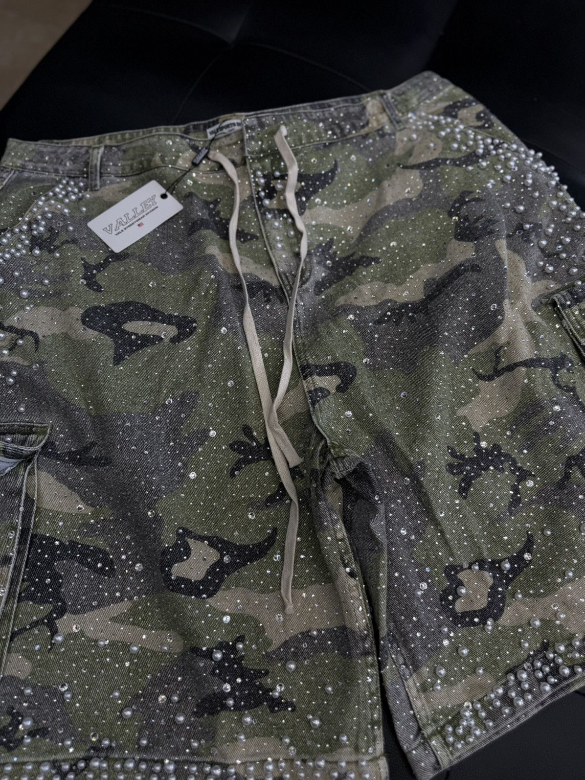 Vale Valley Rhinestone Crystal Shorts Denim Green Camo Size 38 Size US 38 / EU 54 - 5 Thumbnail