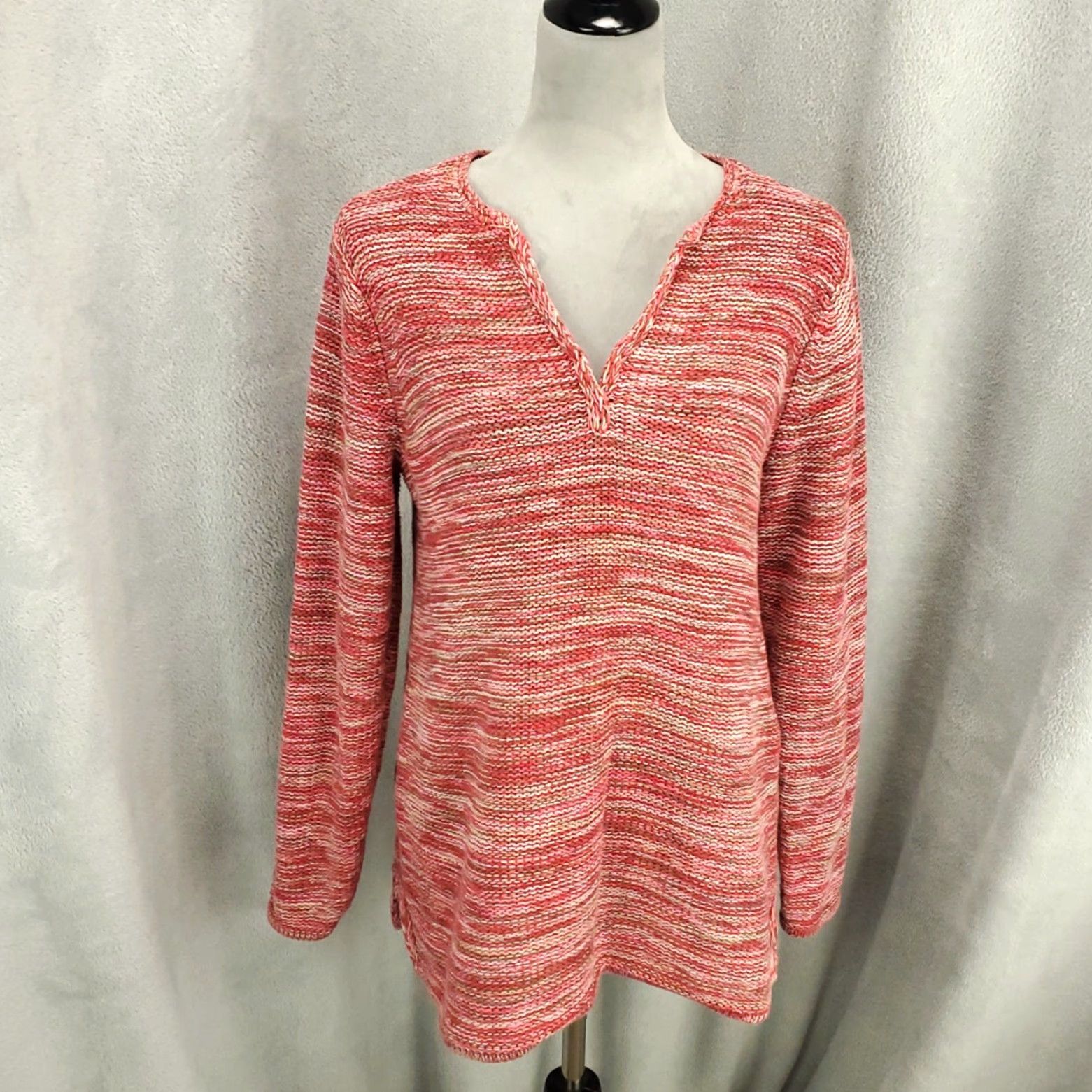 J. Jill J Jill Sweater Medium Red Pink Heathered Knit Long Sleeve V Neck Pullover Size M / US 6-8 / IT 42-44 - 2 Thumbnail