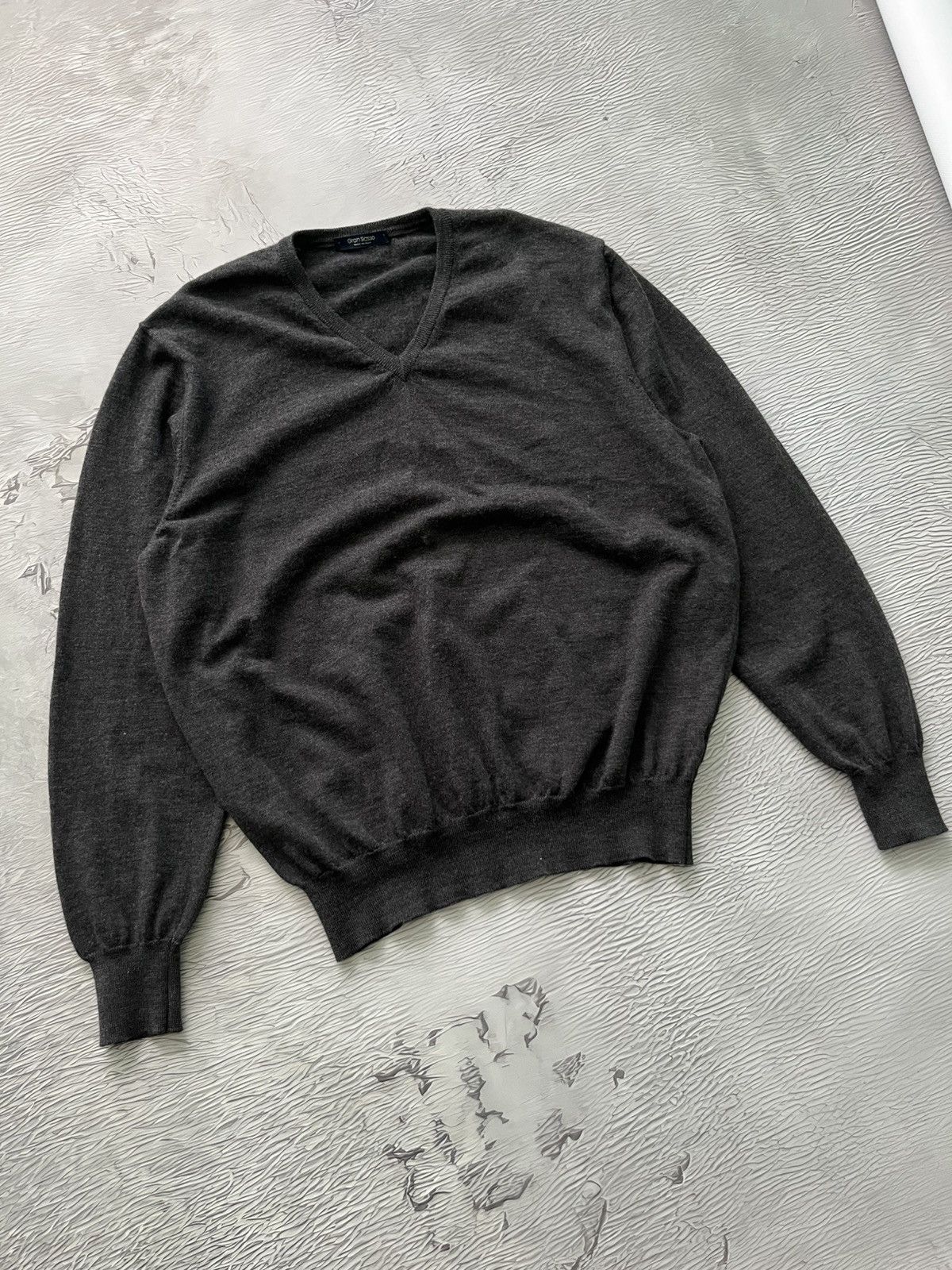 Gran Sasso Vintage Gran Sasso Wool V-Neck Sweater Gray Size US L / EU 52-54 / 3 - 3 Thumbnail