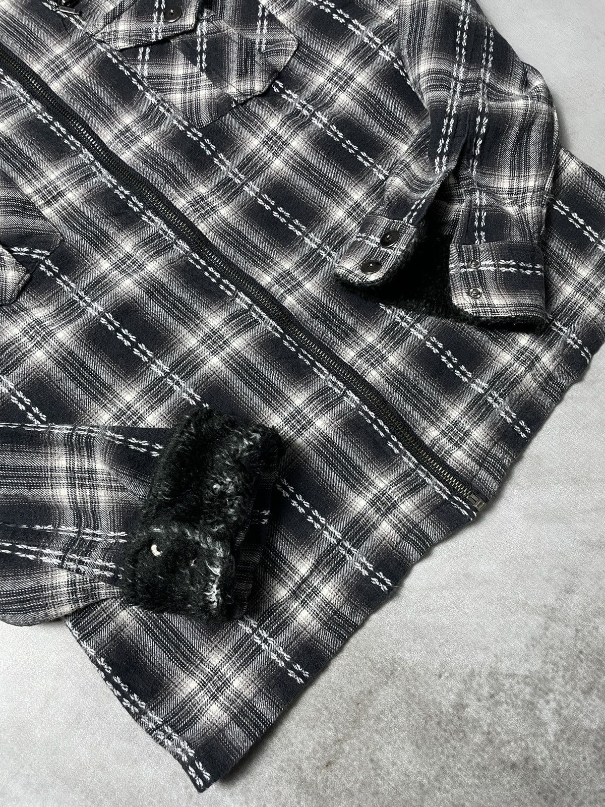 14th Addiction 2000’s Omkoe - Vkei Style Plaid Trim Fur Jacket Size US M / EU 48-50 / 2 - 7 Thumbnail