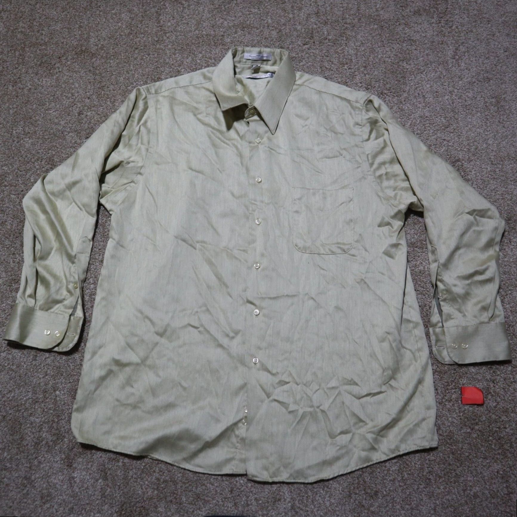 Geoffrey Beene Geoffrey Beene Shirt Men 17 32/33 Button-Down Sateen Beige Tan Non-Iron Solid Vintage? Size US XL / EU 56 / 4 - 2 Thumbnail