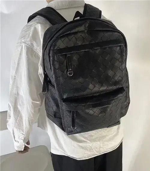 Vintage Black Faux Leather Woven Backpack Bag Size ONE SIZE - 3 Thumbnail