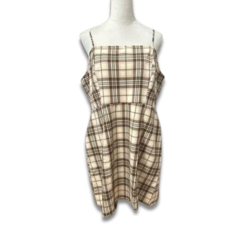 BP. BP A-Line Dress Plaid Pattern Above Knee Zip Ivory W 1X NWOT Size XL / US 12-14 / IT 48-50 - 1 Thumbnail