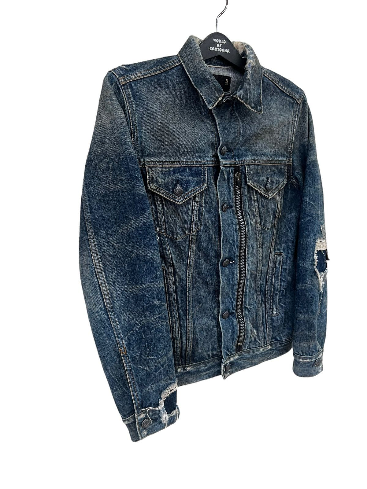 R13 R13 Italy Distressed Waxed Denim Trucker Jacket Type 3 Size US XS / EU 42 / 0 - 8 Thumbnail
