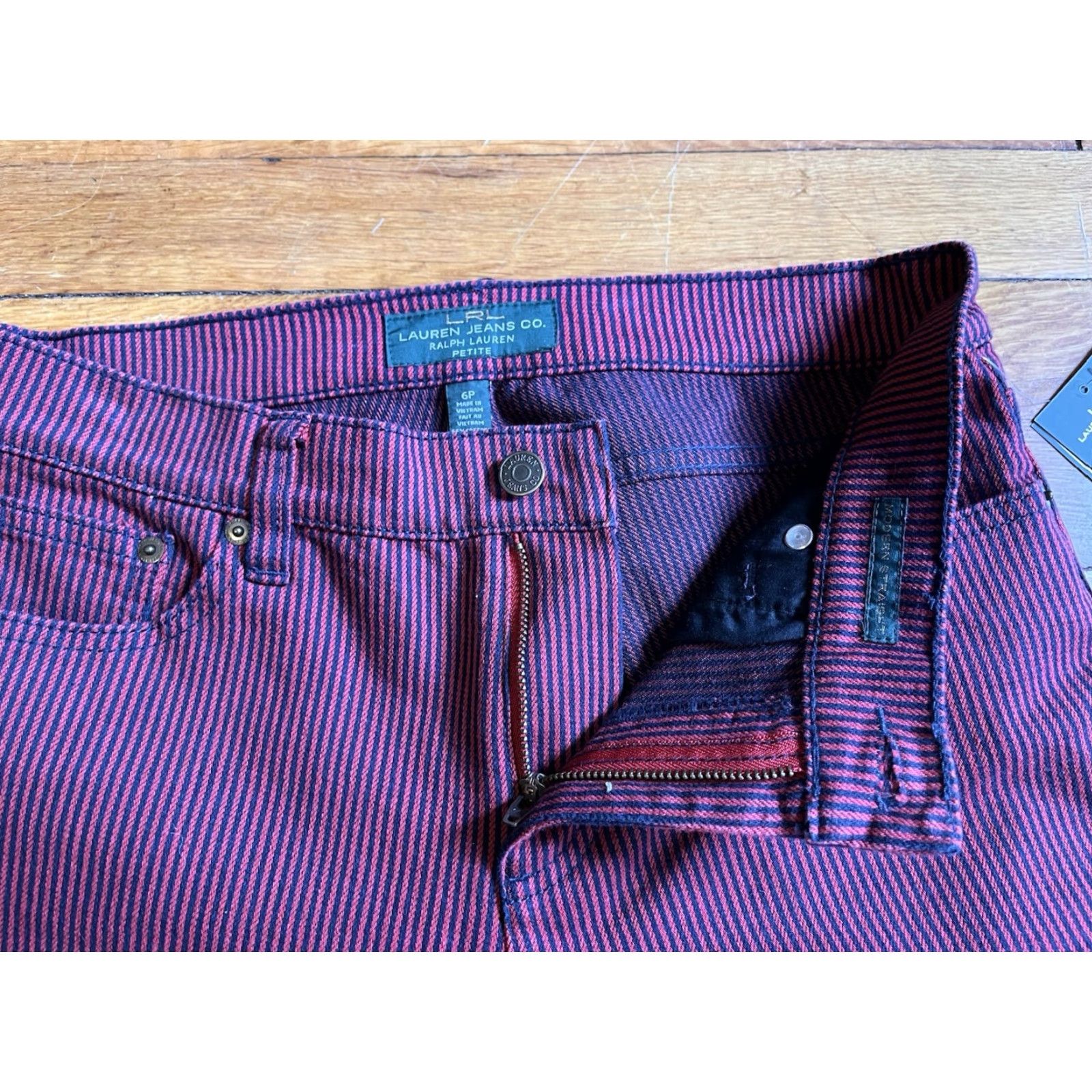 Ralph Lauren Lauren Ralph Lauren Jeans Women's Petite 6P Straight Red Indigo Pinstripe Modern Size 28" / US 6 / IT 42 - 5 Thumbnail