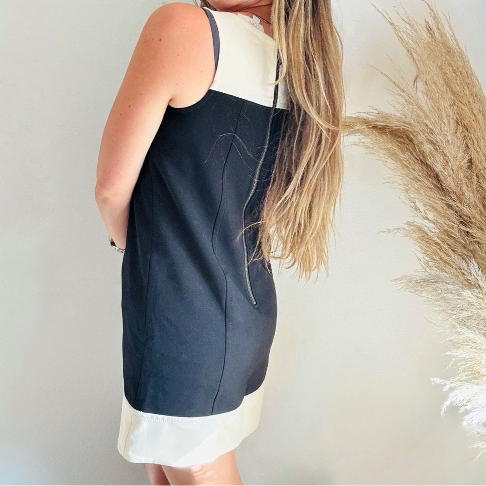 ANN TAYLOR LOFT Cream Black Color Block $128 Mini Tank Dress