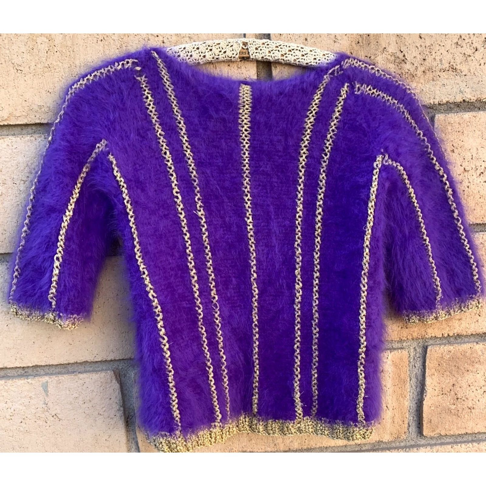 Vintage VINTAGE Martesa West Hampton Beach Purple Fuzzy Angora Gold Metallic Knit S Size S / US 4 / IT 40 - 3 Thumbnail