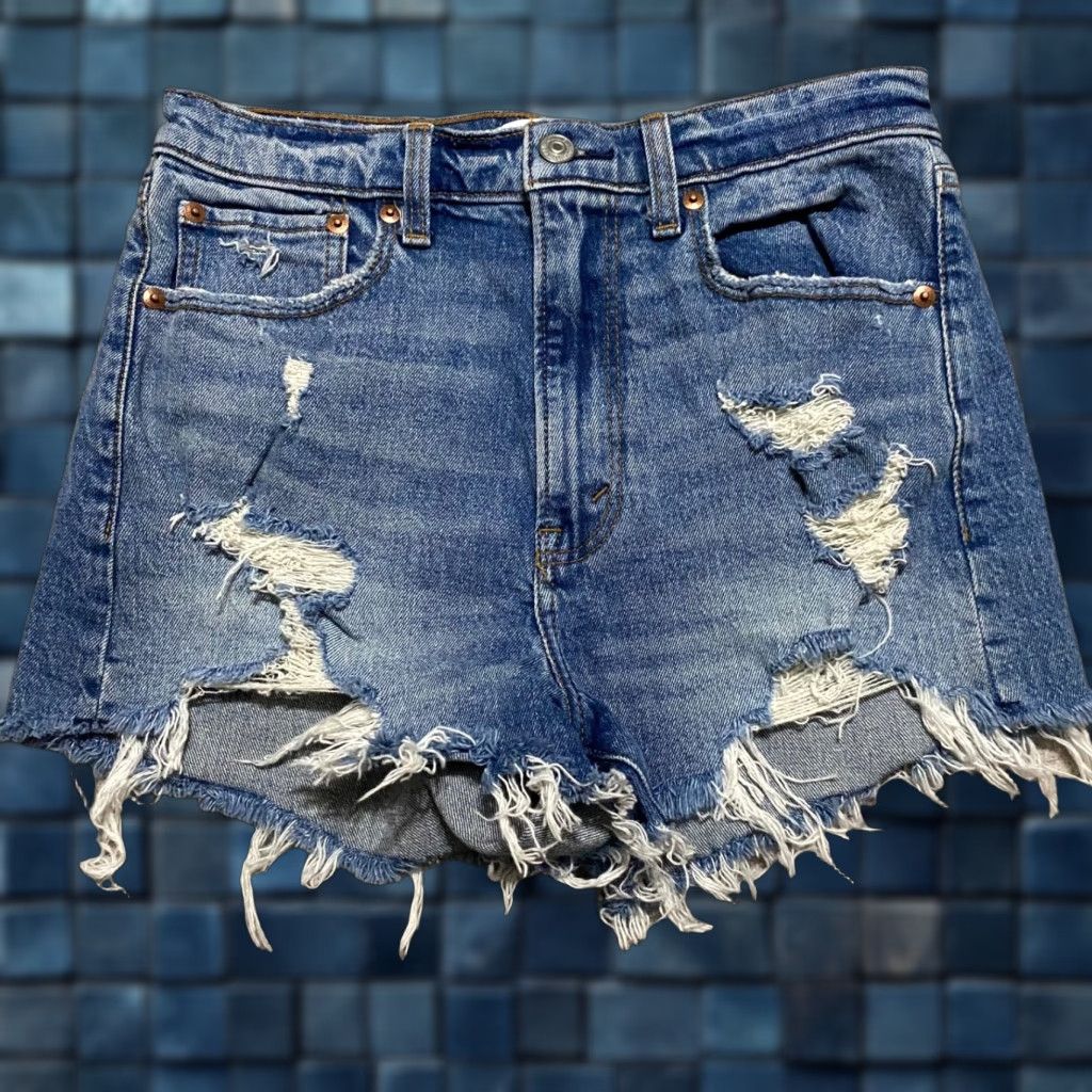 Abercrombie & Fitch Abercrombie & Fitch Womens Shorts Jeans Blue Denim Cut-Off High Rise 2 Distressed 5-Pocket Casual Summer Spring Fall Mens Womens Size 26" / US 2 / IT 38 - 1 Thumbnail