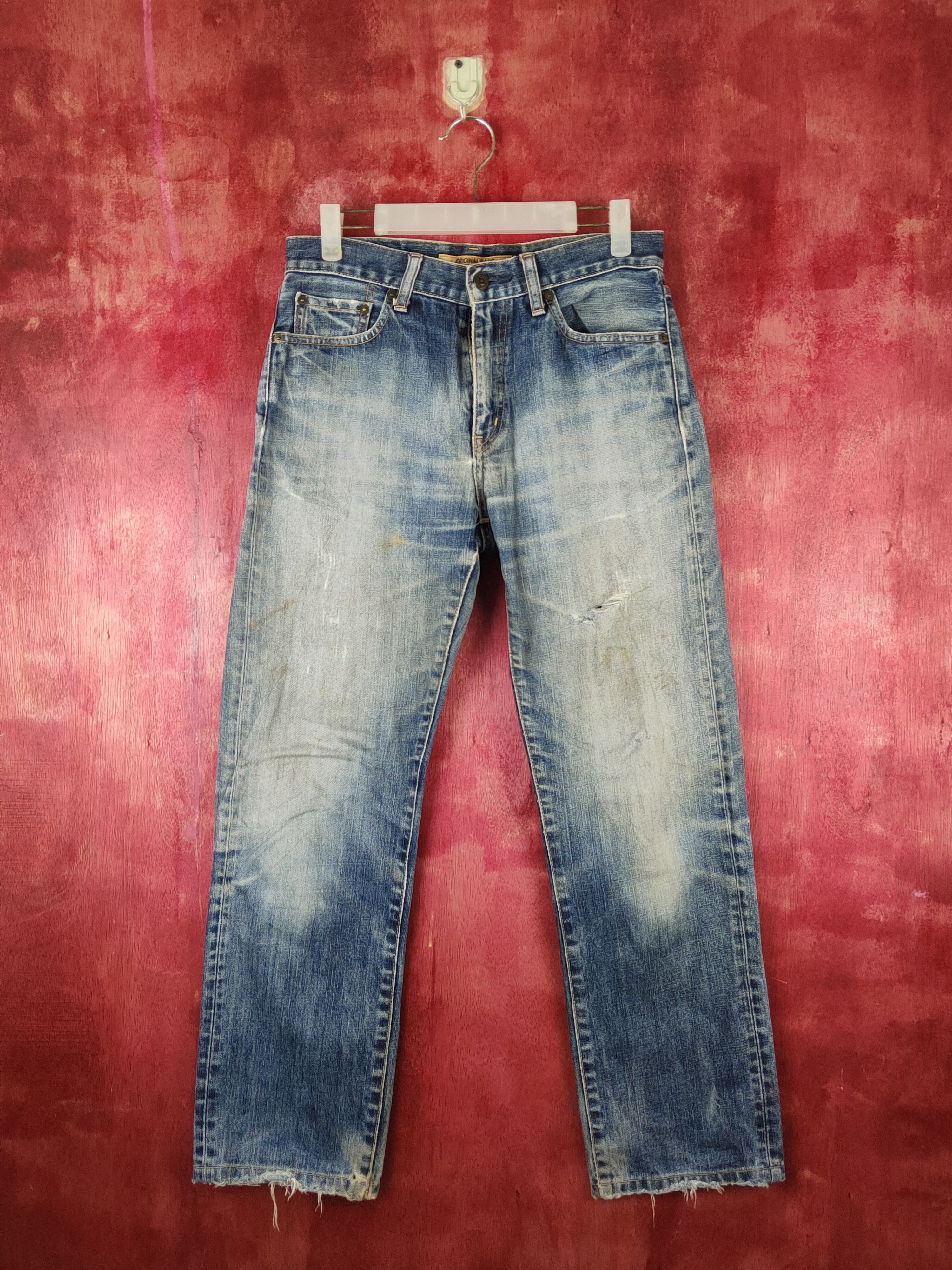 Uniqlo Blue Faded Distressed ripped japan vtg Denim #S1549