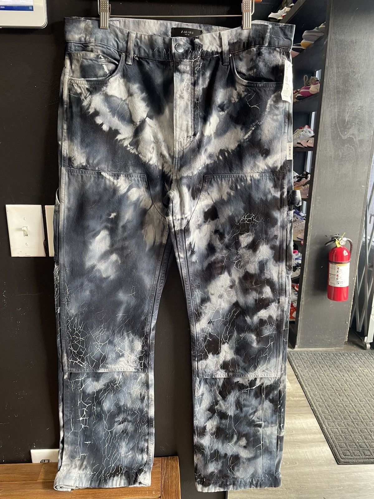 image of Amiri Tie-Dye Carpenter Double Knee Jeans in Blue, Men's (Size 34)