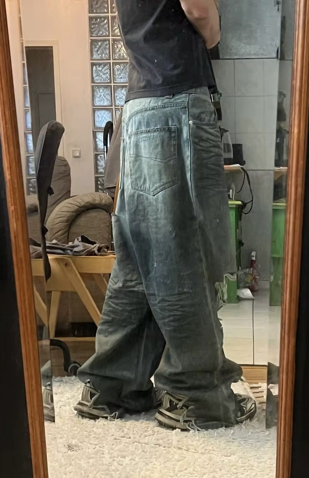 Jean Frayed Distressed Hole Baggy Wide Leg Jean Size US 32 / EU 48 - 10 Thumbnail