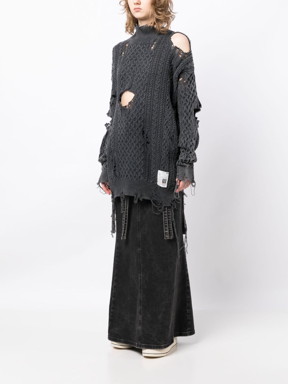 Maison MIHARA YASUHIRO MIHARA YASUHIRO OVER DYED DISTRESSED KNIT CABLE CARDIGAN Size US L / EU 52-54 / 3 - 9 Thumbnail
