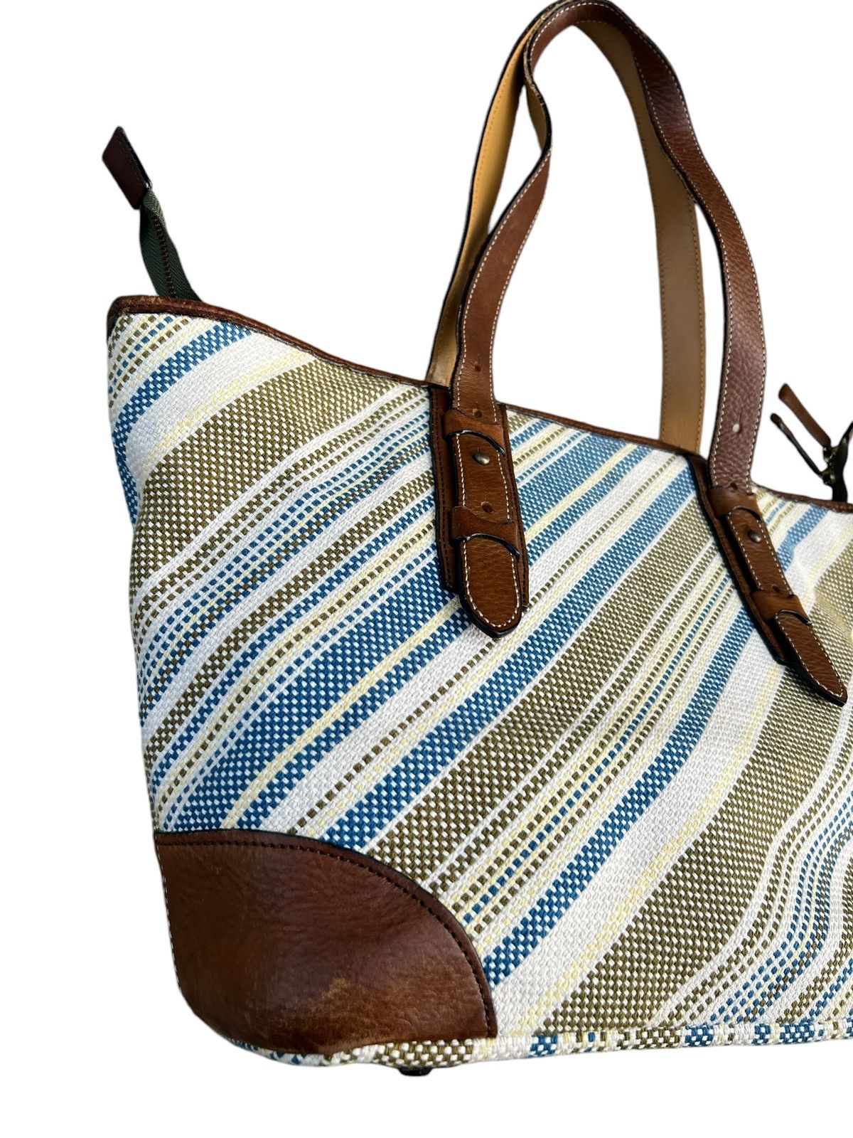 Leather Vintage Matsuemon Sail Japan Patina Leather Cotton Tote Bag Size ONE SIZE - 7 Thumbnail
