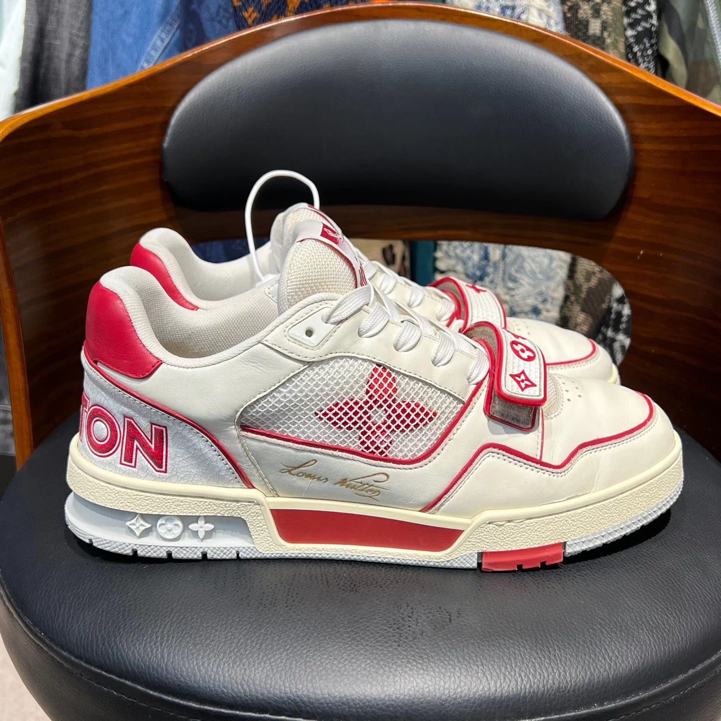Louis Vuitton LV Trainer White Red Velcro US7 Excellent Condition Size US 8 / EU 41 - 6 Thumbnail