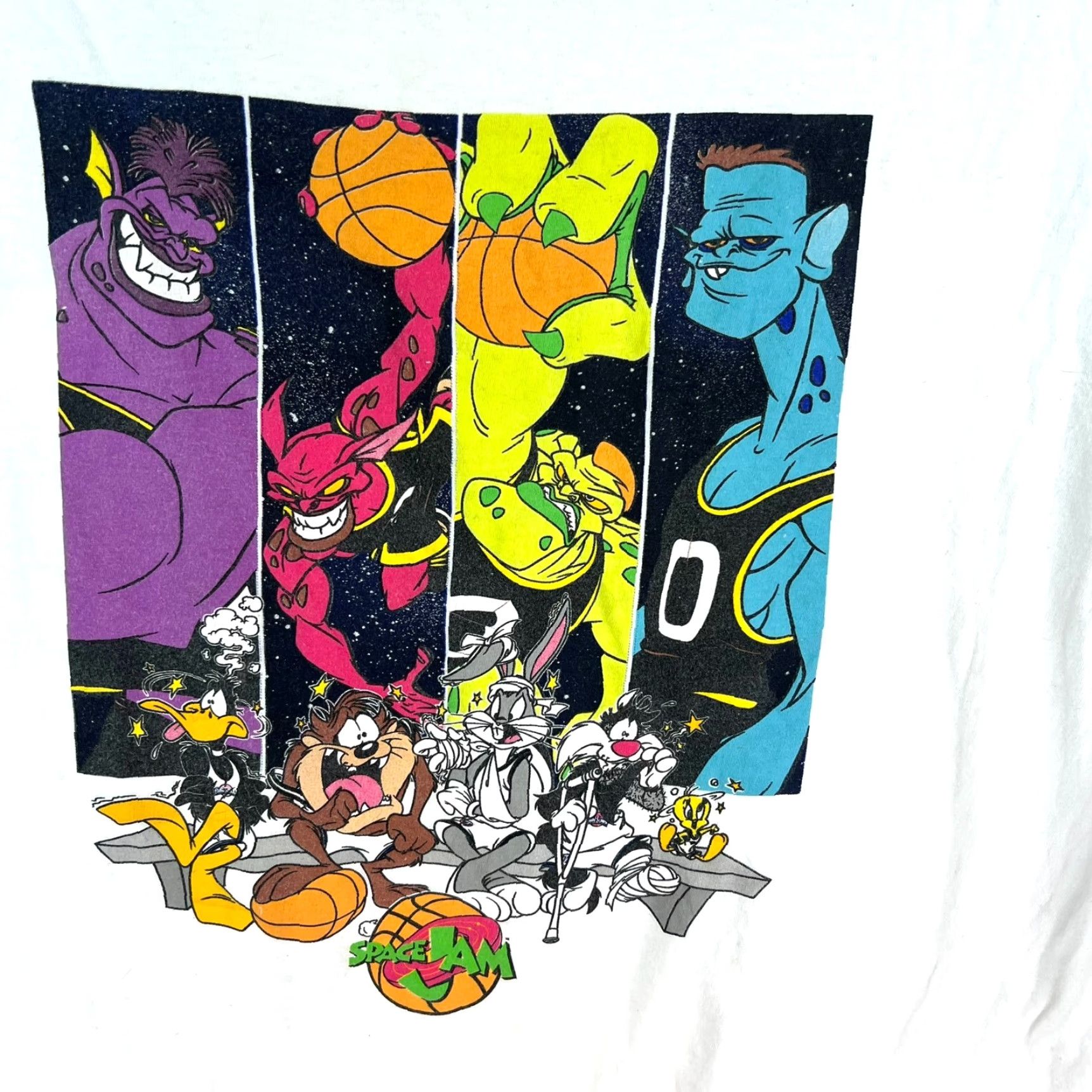 Vintage VINTAGE Space Jam Space Squad/Monster’s Looney Tunes T Shirt Adult XL White 100% Cotton Men’s Graphic Tee Space Jam 90s Basketball Mens Size US XL / EU 56 / 4 - 2 Thumbnail