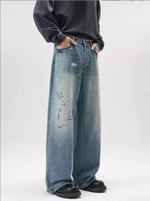 Japanese Brand Fujita x Fuka Washed ink-splashed loose straight baggy jeans Size US 32 / EU 48 - 7 Thumbnail