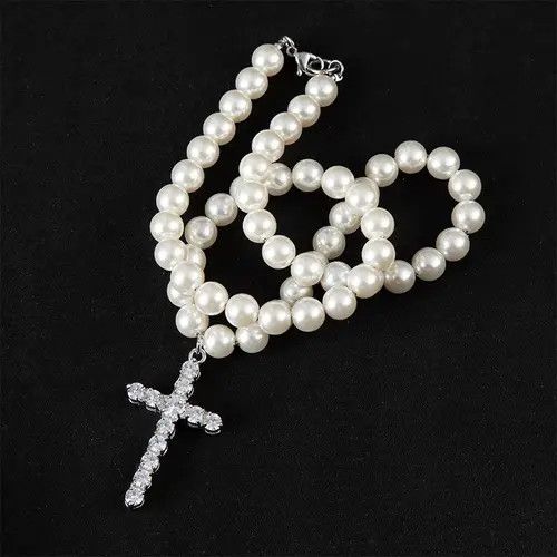 Japanese Brand Punkrock Diamond Cross Glitter Pearls Necklace Chain Size ONE SIZE - 8 Thumbnail
