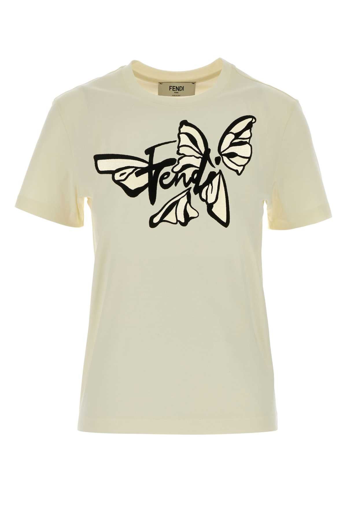 Fendi Ivory Cotton T-Shirt Size L / US 10 / IT 46 - 1 Thumbnail