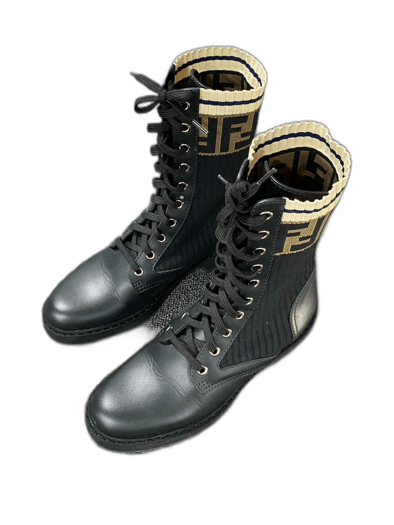 Fendi Fendi Black Knit Martin Boots with Laces Size US 8 / IT 38 - 1 Thumbnail