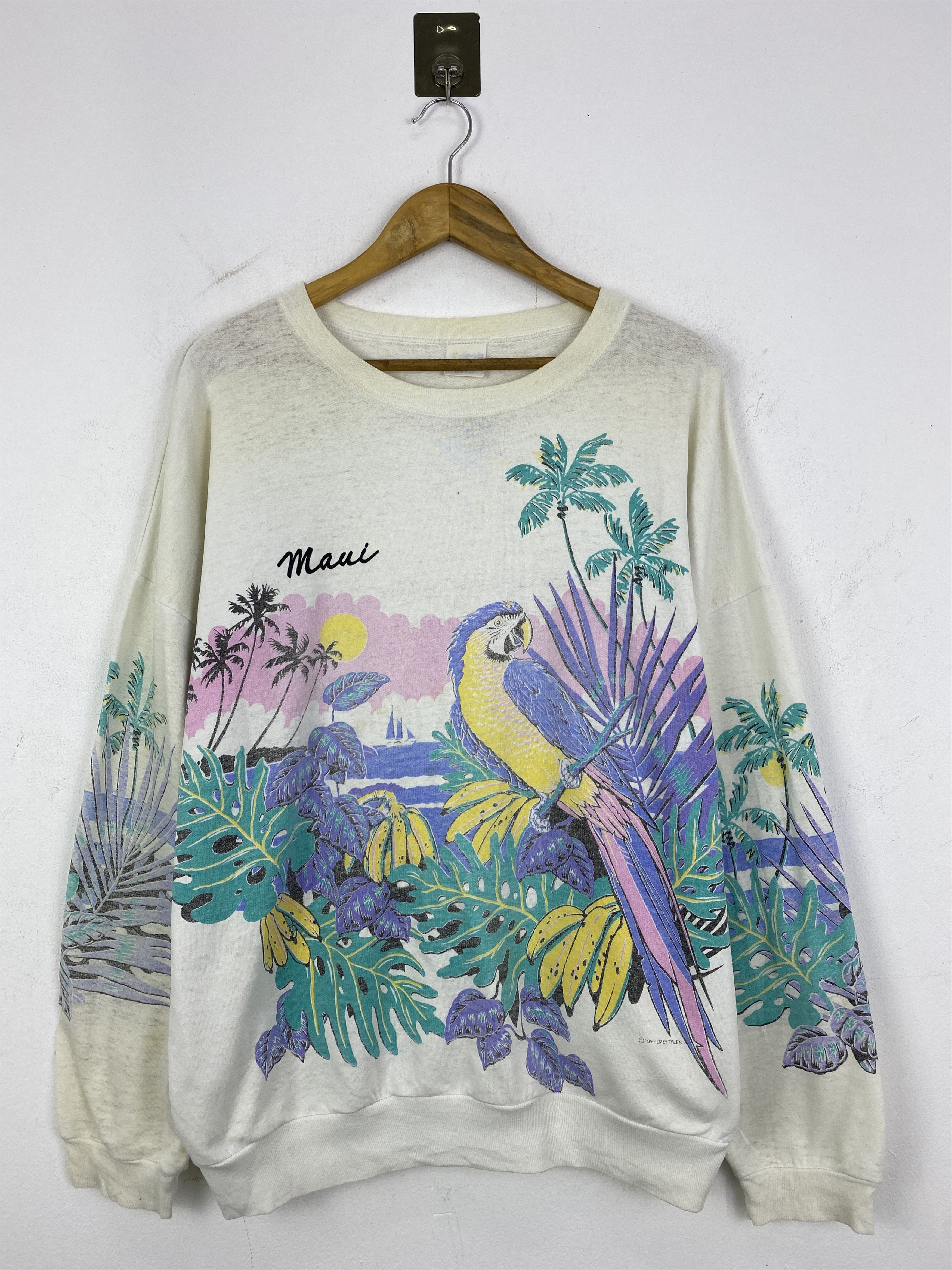 Vintage Vintage 90s Maui All overprinted Pullover Sweatshirt SH0219 Size US L / EU 52-54 / 3 - 1 Thumbnail