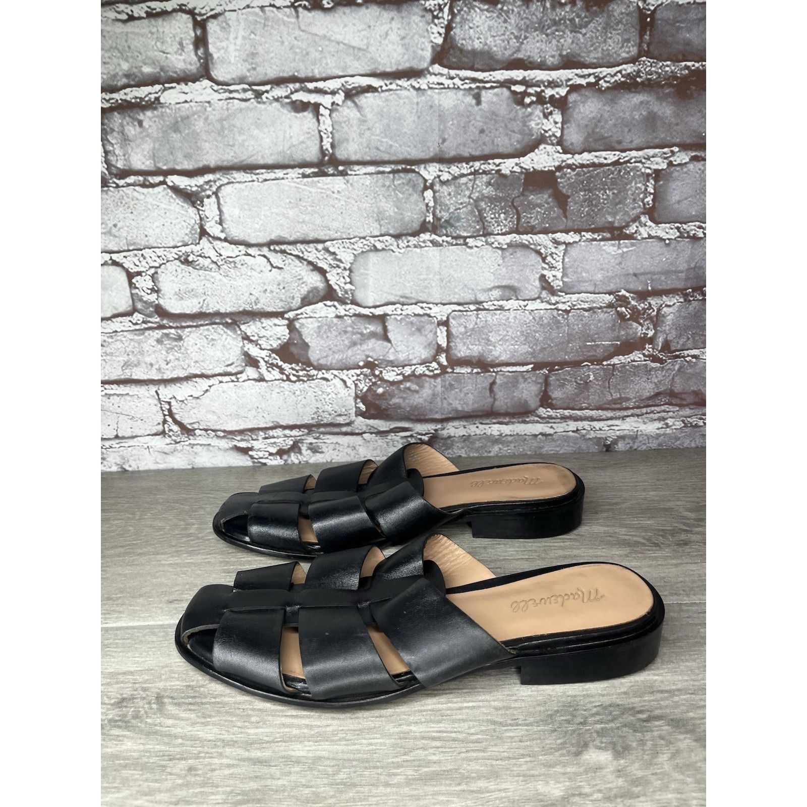 Madewell Madewell The Dixson Fisherman Black Leather Slide Mules Heel Size US 8.5 / IT 38.5 - 18 Thumbnail