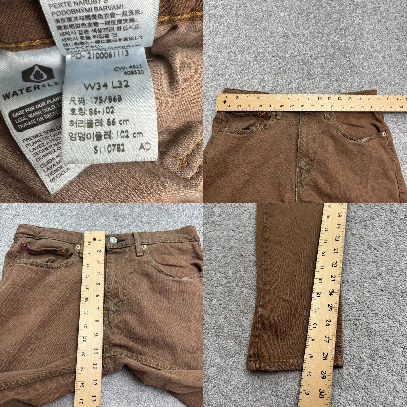 Levi's Levi's Slim Taper Jeans Mens 34x32 Brown Cotton Denim 5-Pocket Logo USA 500 Series Anthony? Size US 34 / EU 50 - 9 Thumbnail