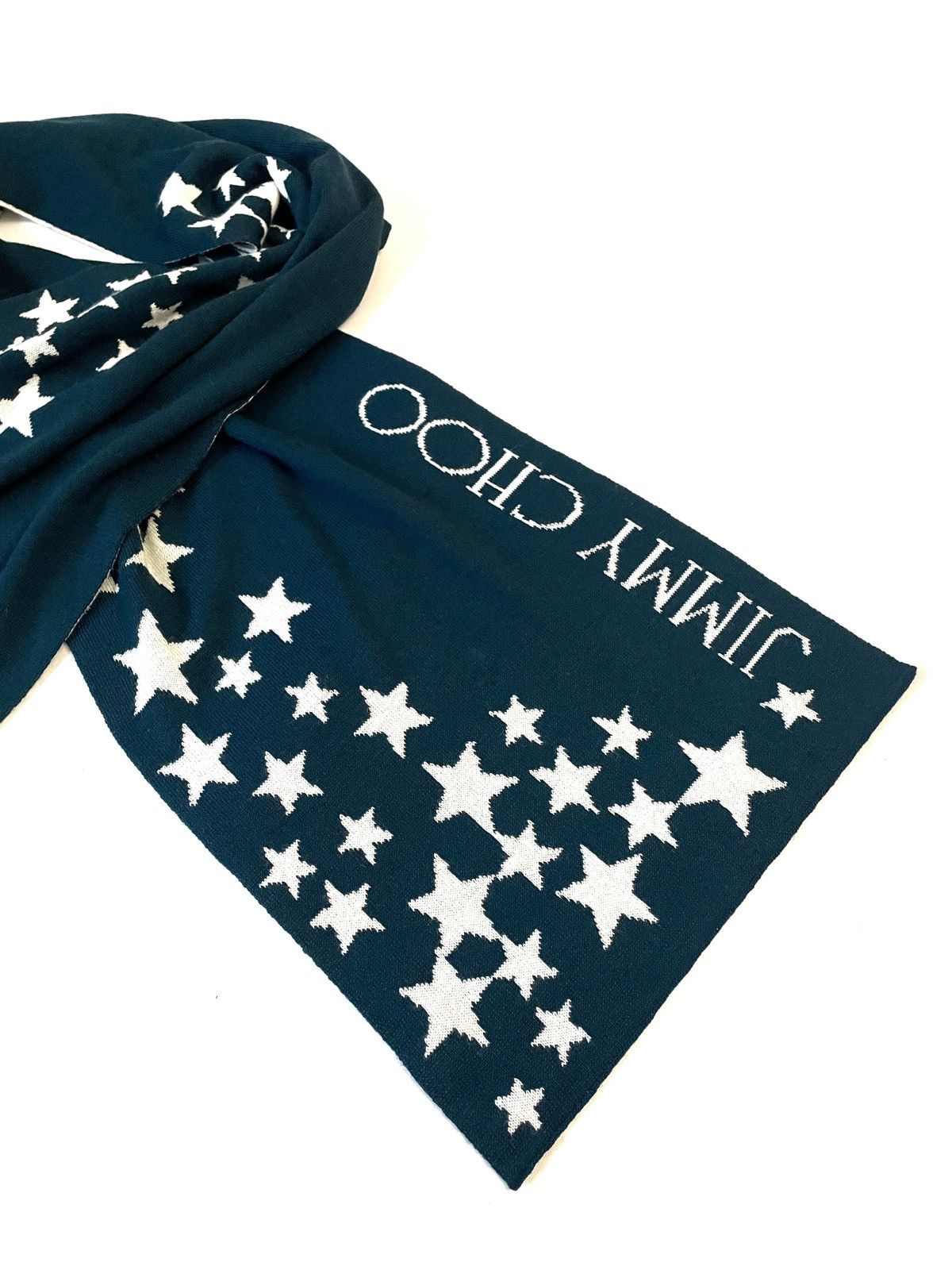 Jimmy Choo Wool Star Print Scarf Big Logo Made In Italy