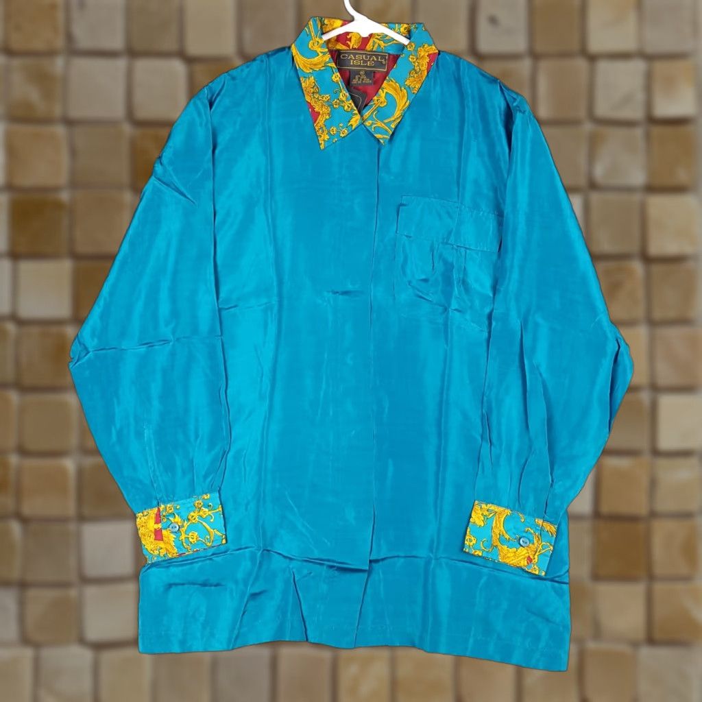 Vintage VINTAGE 80s Casual Isle Blue 100% Silk Polo Shirt Women’s Size M Short Sleeve Preppy Retro Golf Size M / US 6-8 / IT 42-44 - 1 Thumbnail