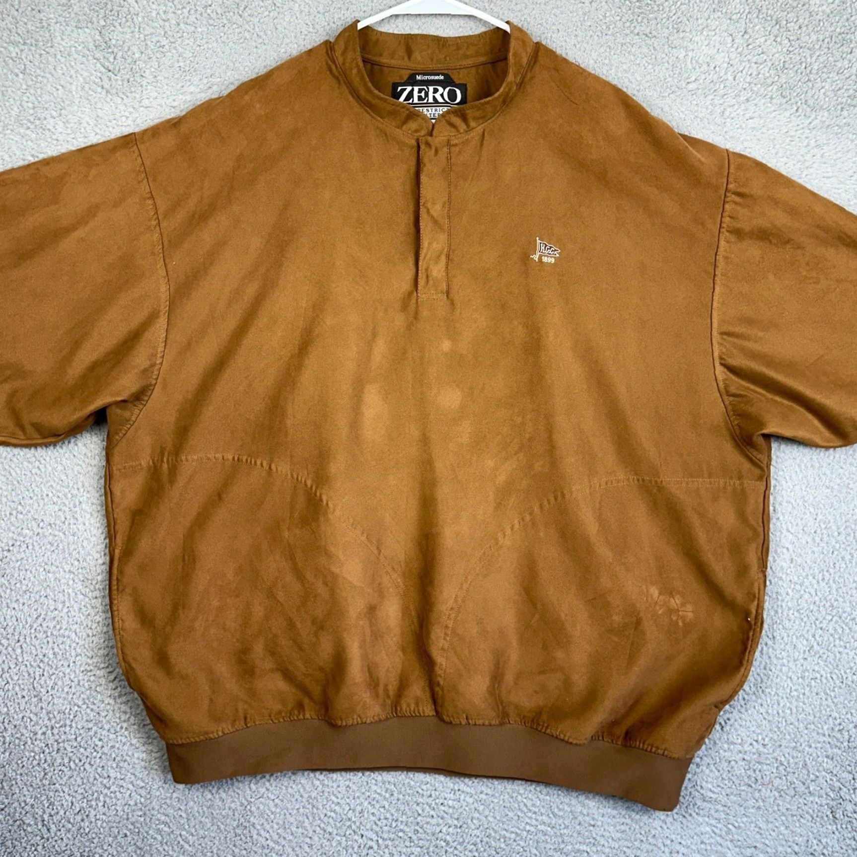 Vintage Zero Restriction Jacket Mens 3XL Brown Golf Snap Button Pullover Logo Microsuede Windshirt Jacket Size US XXL / EU 58 / 5 - 3 Thumbnail