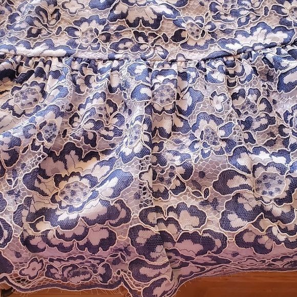 Designer BCBGMAXAZRIA Blue Floral Lace Lined Midi Sz. 10 Skirt Size 32" / US 10 / IT 46 - 6 Thumbnail