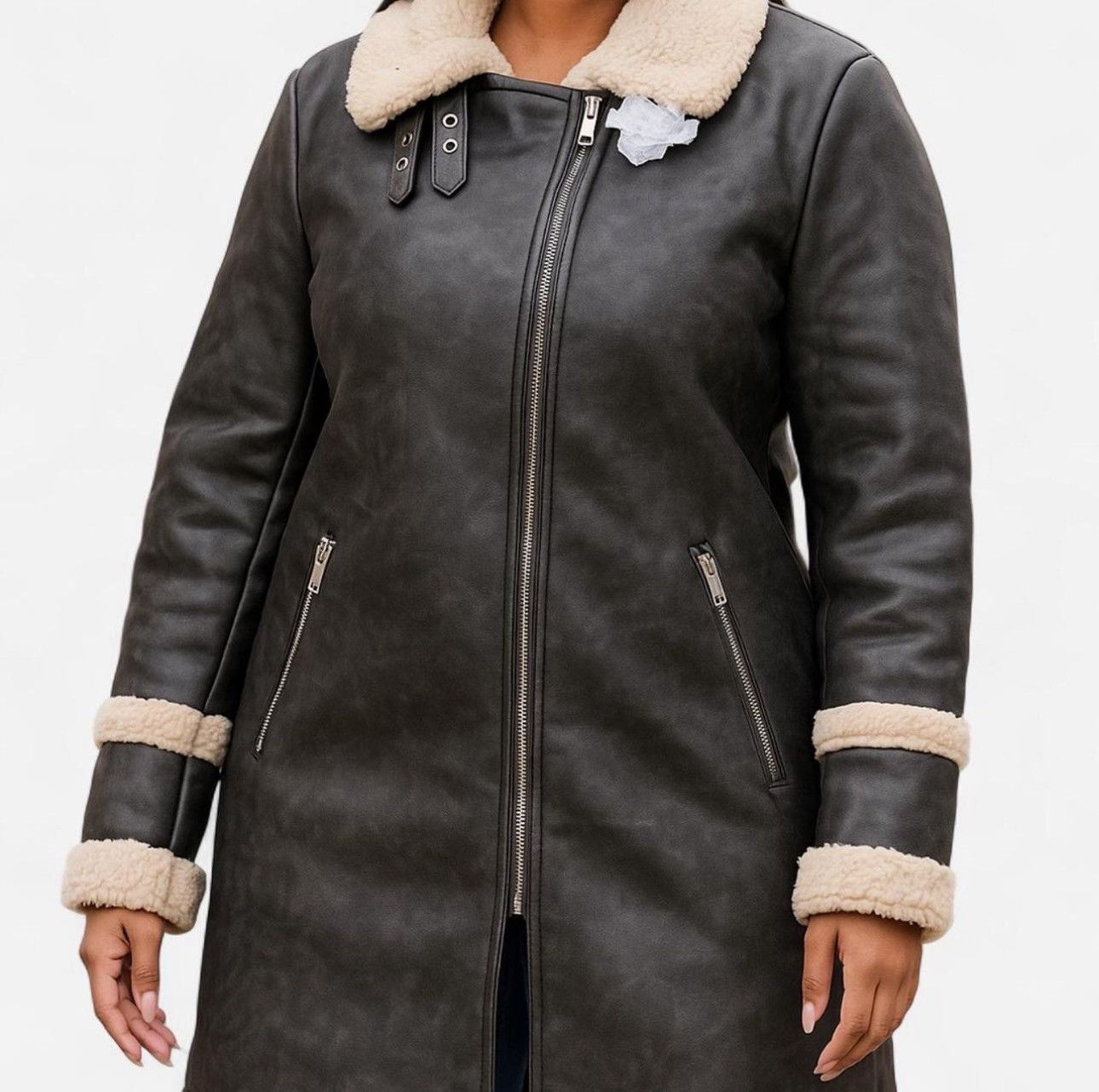 Fashion Nova Stylish Black faux leather aviator jacket with fur Size L / US 10 / IT 46 - 1 Thumbnail