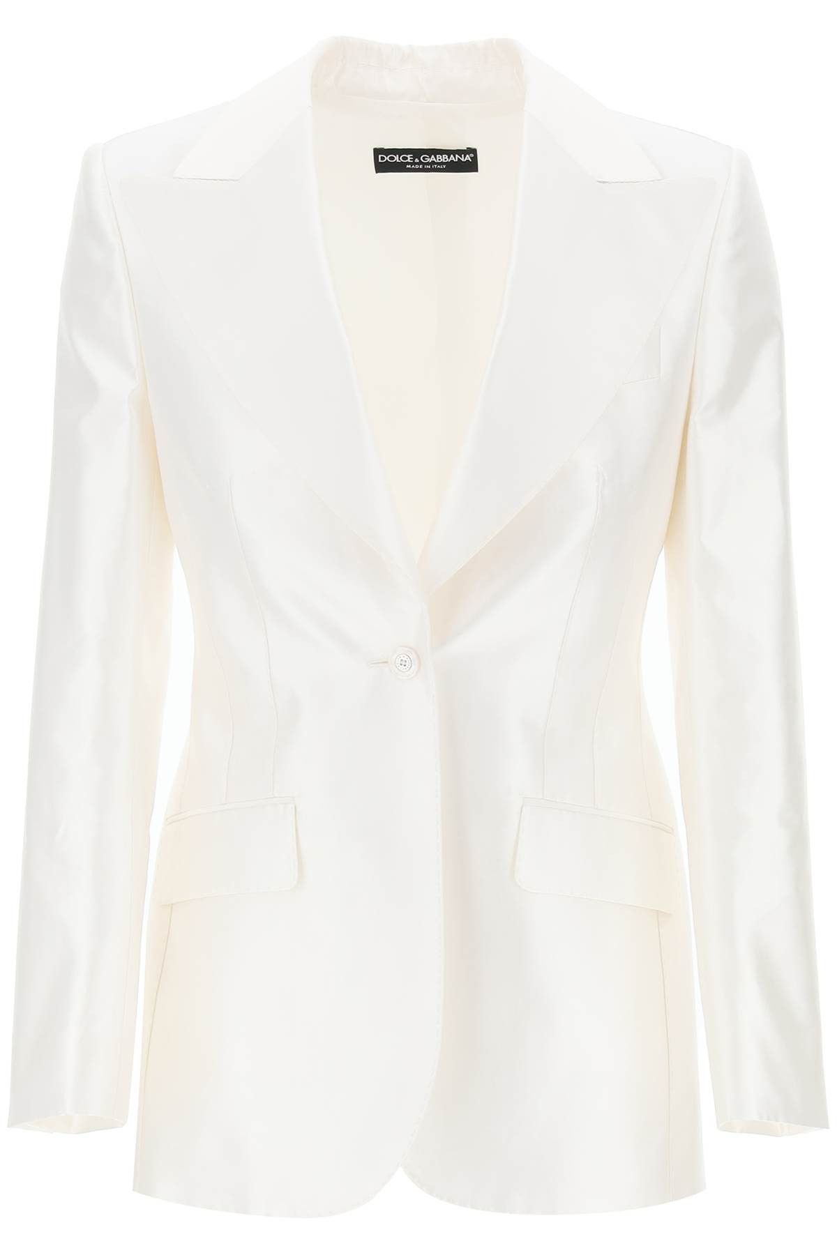 image of Dolce Gabbana Turlington Jacket In Silk Mikado in Bianco Naturale, Women's (Size Medium)