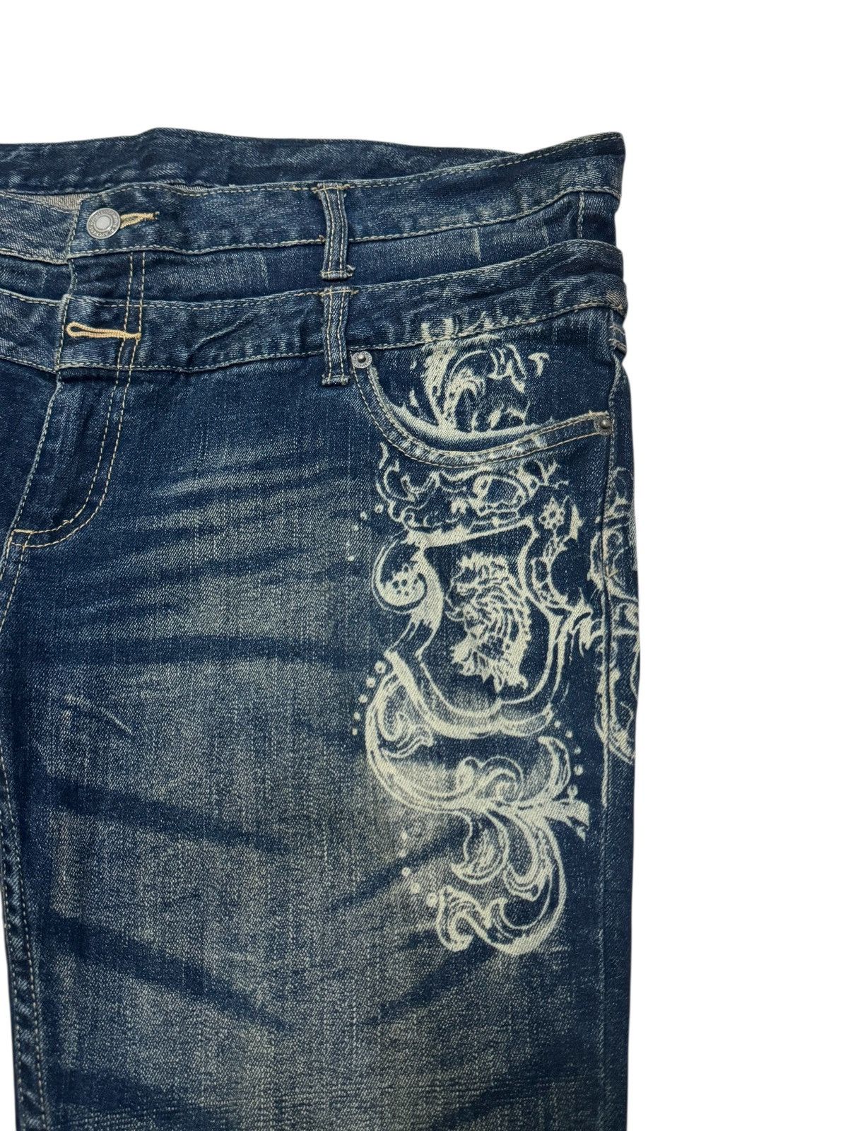Japanese Brand Vintage Play Chess Dragon Print Acid Wash Low Rise Denim Size US 38 / EU 54 - 8 Thumbnail