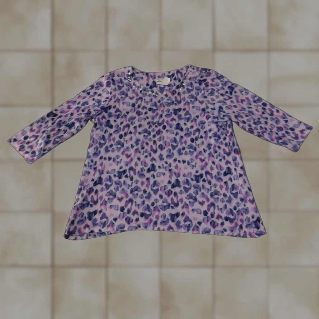 Vintage Alfred Dunner Shirt Womens Small Purple Geometric Rhinestone Embellished Scoop Blouse Knit Size S / US 4 / IT 40 - 1 Thumbnail
