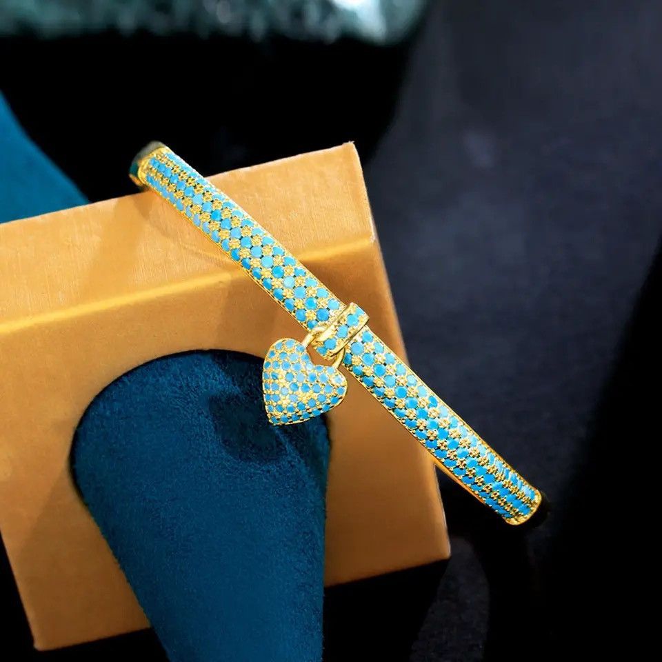Jewelry Creative Blue Turquoise Stone Love Heart Bracelet Size ONE SIZE - 4 Thumbnail