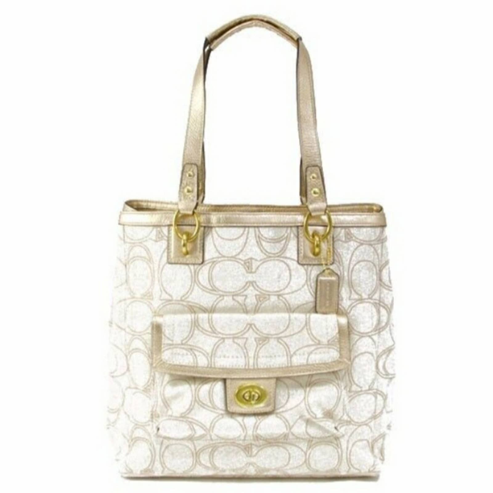 image of Coach Penelope Linen/leather Handbag in Gold, Women's