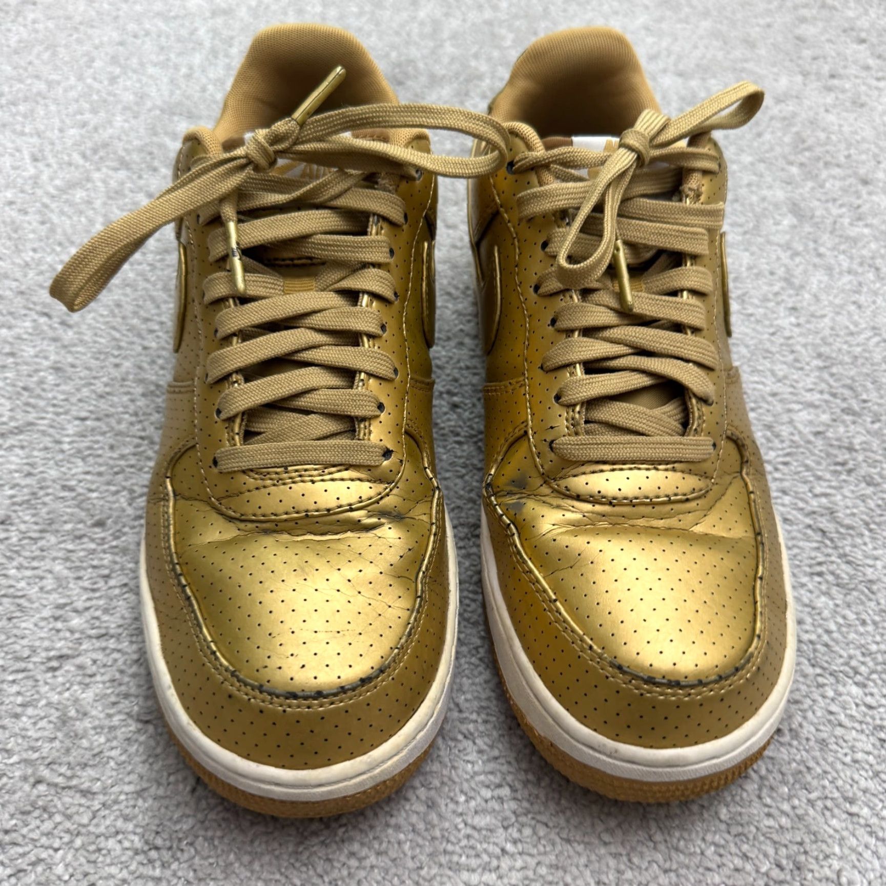 Nike Nike Air Force 1 Low Top Gold Perforated Leather Sneaker Shoes Womens US 9 UK 8 Size M / US 6-8 / IT 42-44 - 3 Thumbnail