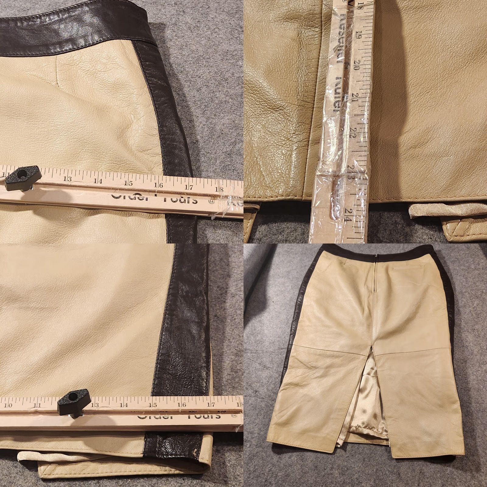 Vintage VINTAGE Outer Edge Skirt Womens Medium Beige Leather Pencil Contrast Trim Lined Work Size 32" / US 10 / IT 46 - 8 Thumbnail